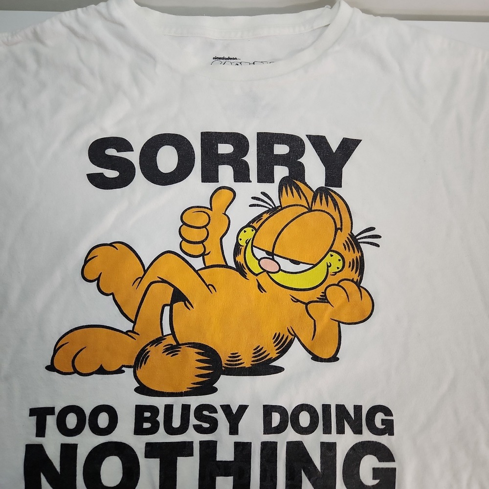 Nickelodeon Garfield Sorry Too Busy Doing Nothing Graphic T-Shirt White Mens XL